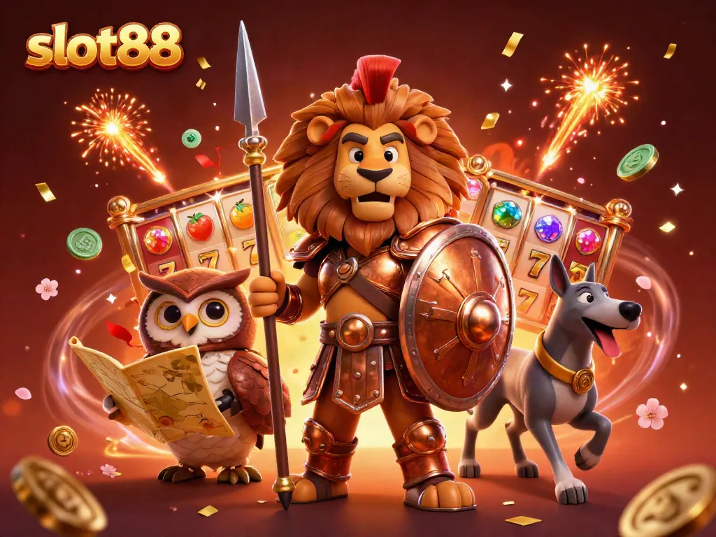 Experience thrilling gameplay with slot88 in a vibrant and festive 3D casino scene featuring iconic symbols.
