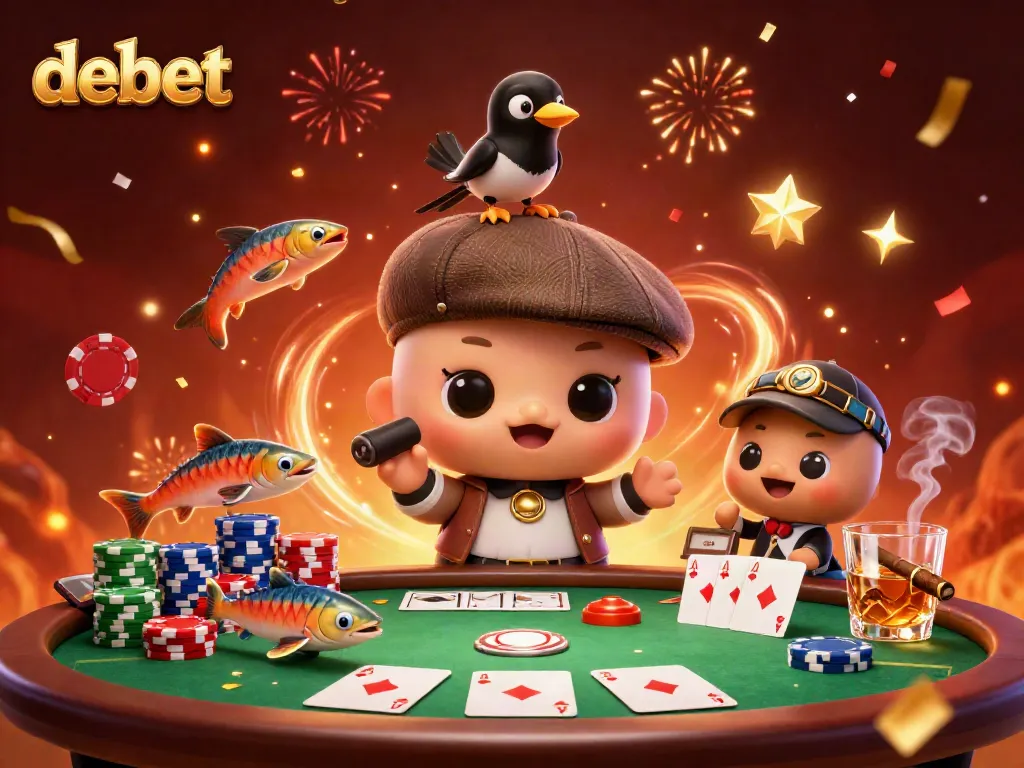 Enjoy spirited casino fun at debet with Nessie, a magpie, and vibrant gambling action.