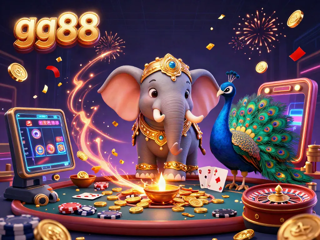 Experience thrilling gameplay with gg88's vibrant 3D casino scene showcasing colorful slots and dynamic characters.