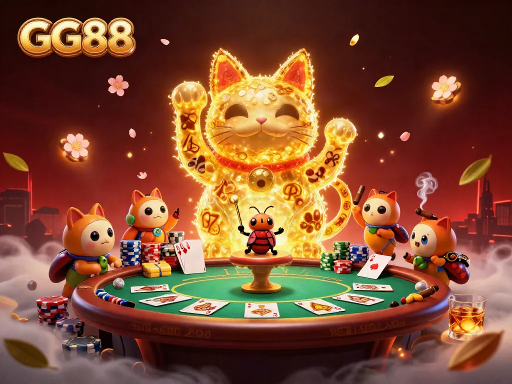 Experience the excitement of GG88 at the vibrant casino illustration showcasing lively games and rich rewards.