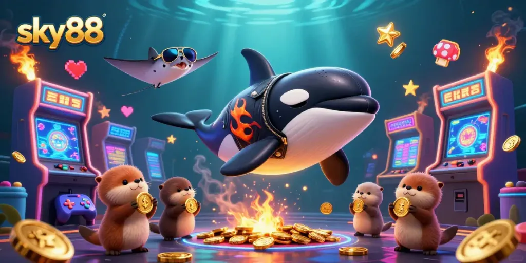 Experience fun with Sky88's vibrant underwater casino adventure featuring orca, stingray, and otters.