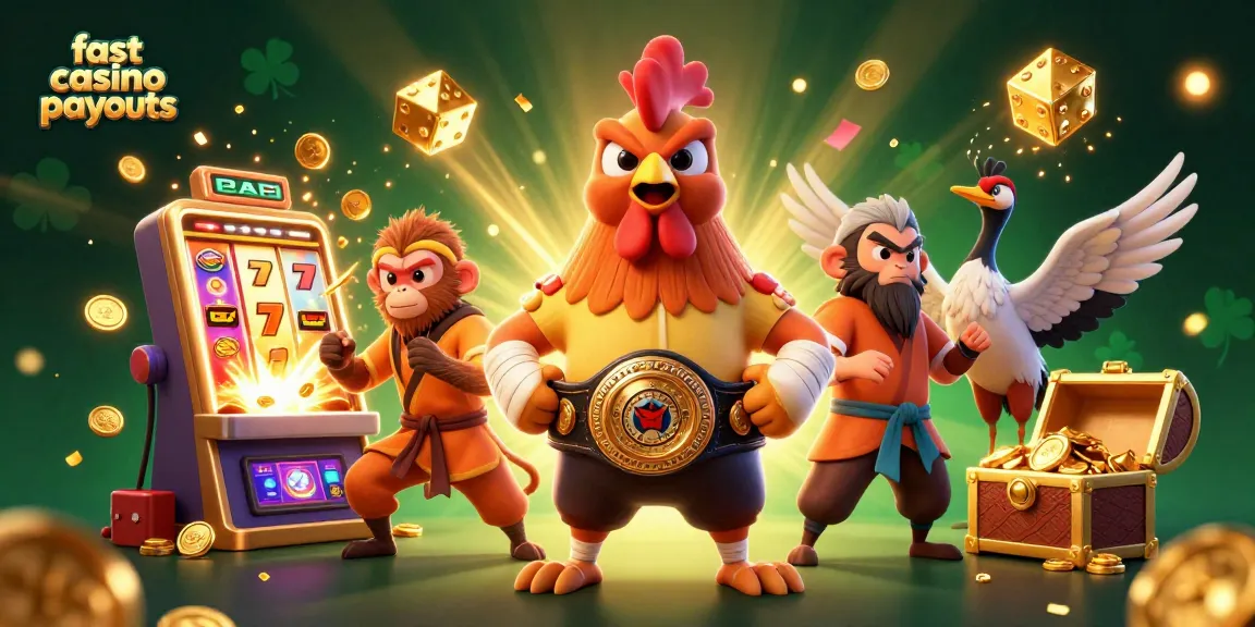 Experience fast casino payouts with thrilling cartoon characters amidst dynamic casino elements.